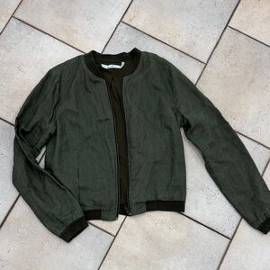 Gibson Jacket Womens M Green Bomber Full Zip 100% Linen Lined Heavy